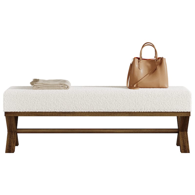 51.18-Inch Entryway Bench, Upholstered Solid Wood End of Bed Bench