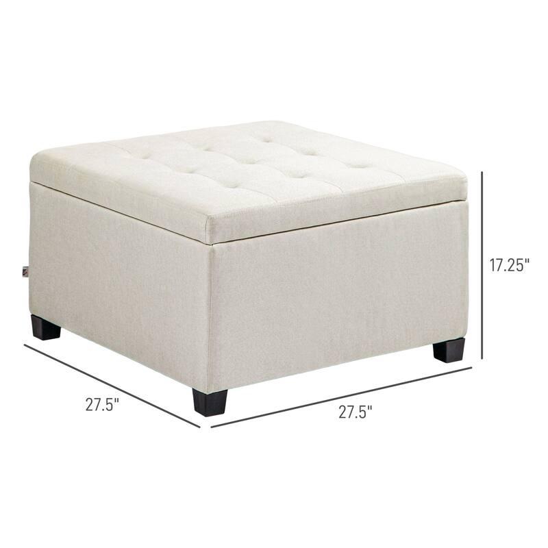 Fabric Tufted Storage Ottoman with Flip Top Seat Lid, Metal Hinge and Stable Eucalyptus Wood Frame