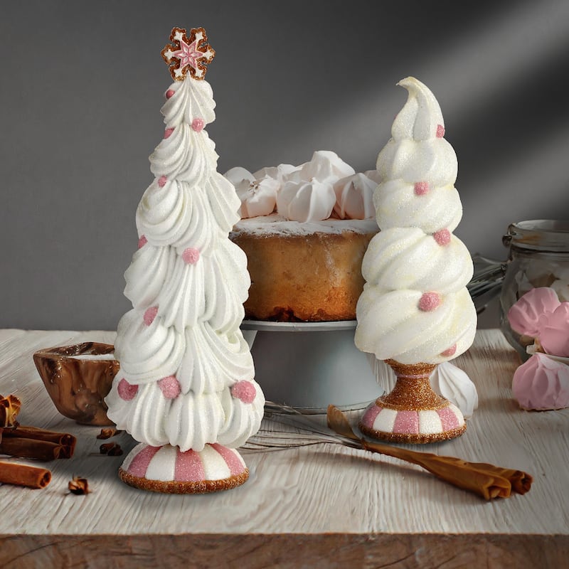 11-14"Resin Elegant Frosting Tree Set of 2