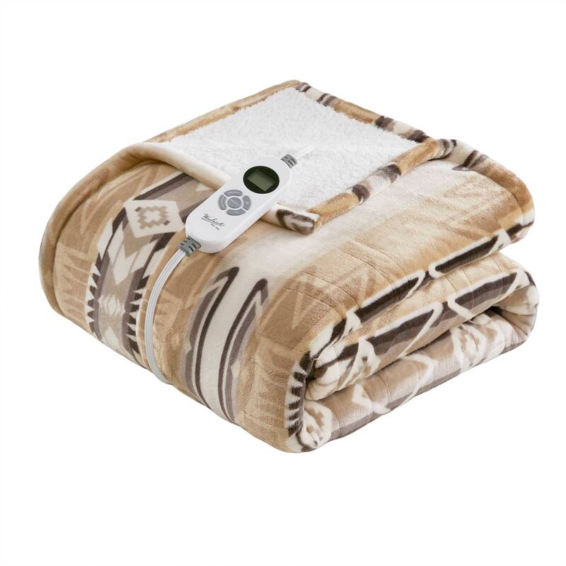 Woolrich Print Plush to Sherpa Heated Throw