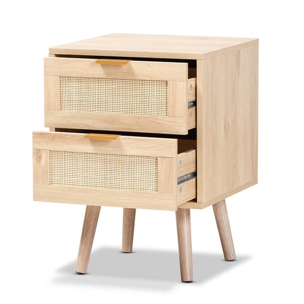 Shop Baird Light Oak Brown Finished Wood And Rattan 2 Drawer Nightstand Overstock 32337601
