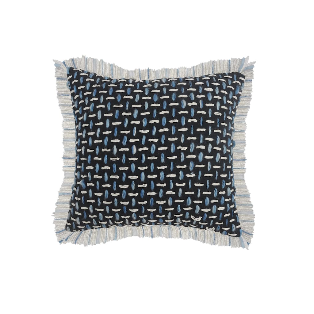 20" Black and Blue Interwoven Square Throw Pillow