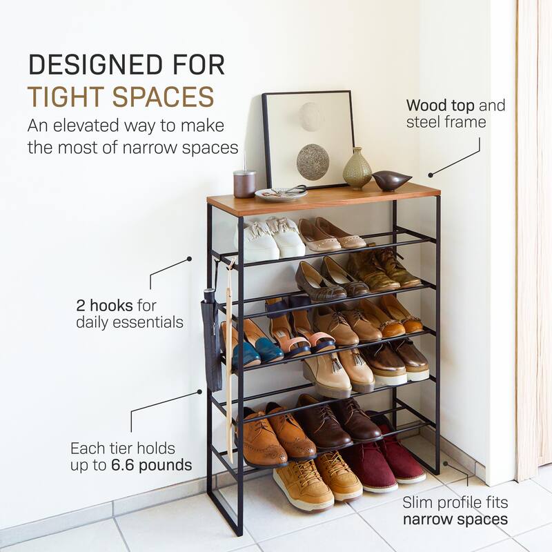 Yamazaki Home Six-Tier Shoe Rack, Steel, Holds 18 to 21 shoes, Holds 39.6 lbs - L 9.84 x W 25.98 x H 34.25 inches