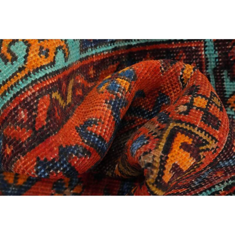 Hand Knotted Oriental 100% Wool Carpet Traditional Geometric Oranges & Rust Heriz Runner Rug - 10' 6'' X 2' 7''