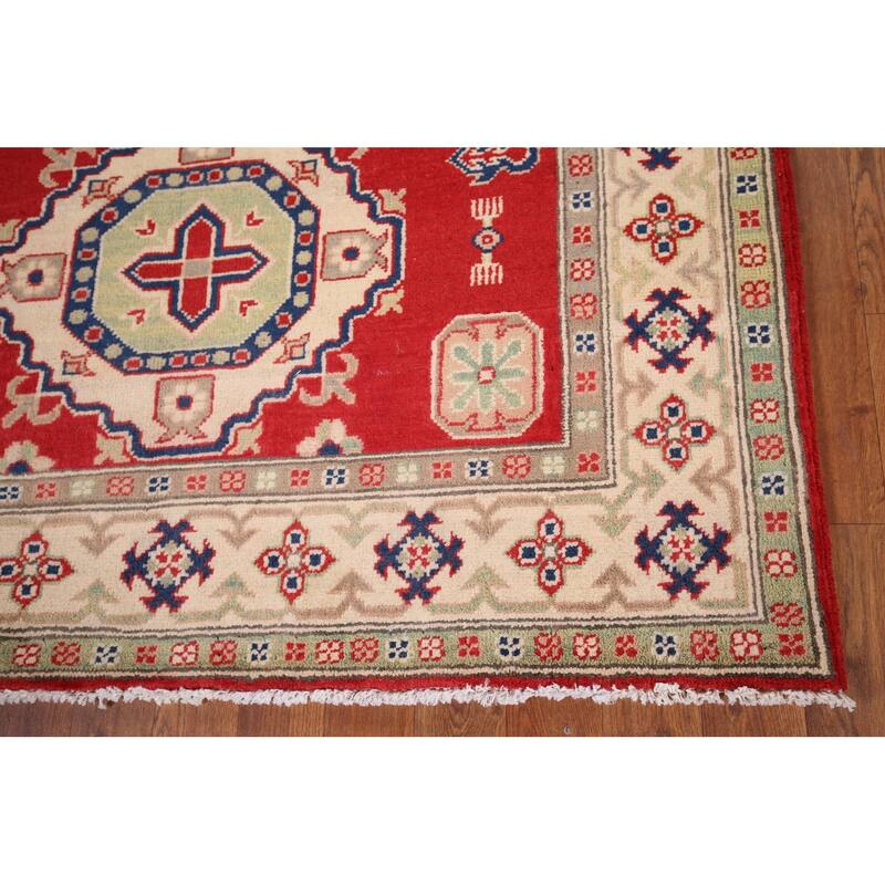 Geometric Kazak Oriental Rug Handmade Wool Carpet - 4'3" x 5'6"