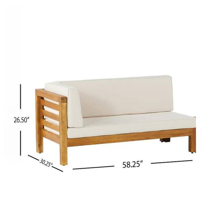Roomfitters Left Corner Bench with Coffee Table, Outdoor Wooden Patio Sofa with Cushions for Garden or Porch