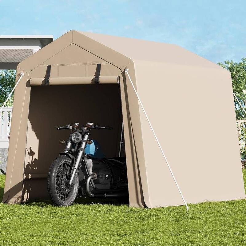 6x8 FT Portable Outdoor Storage Shed, UV-Resistant Carport for Motorcycle, Firewood, Tools - 6X8 Ft - Kahki