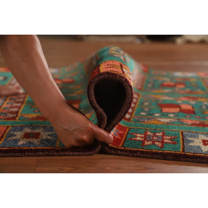 Hand Knotted Oriental 100% Wool Carpet Traditional Tribal Green Heriz (serapi) Runner Rug - 9' 10'' X 4' 2''