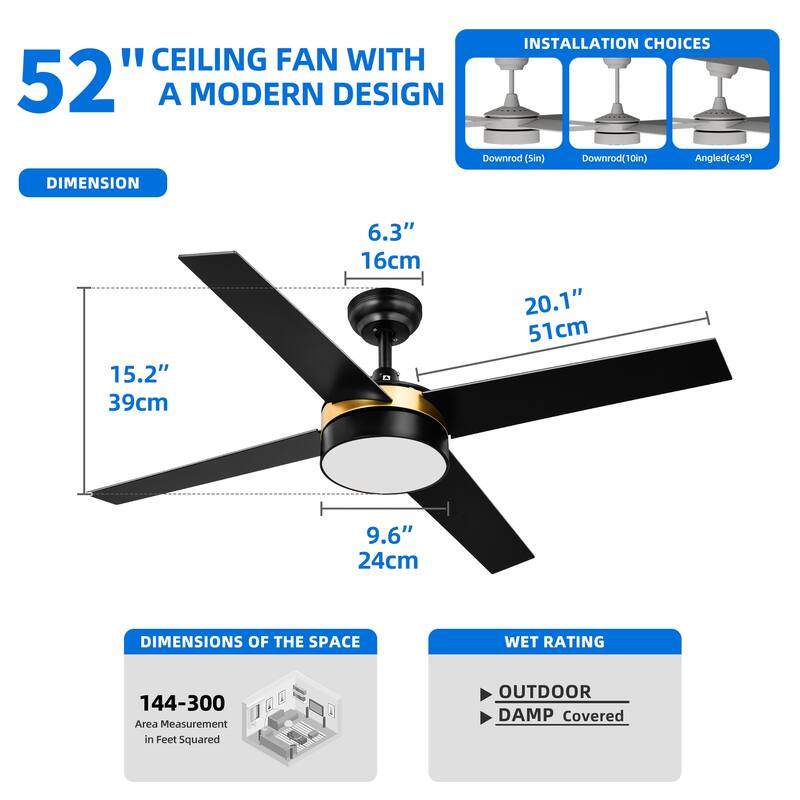 52 Inch Ceiling Fans with Light and Remote