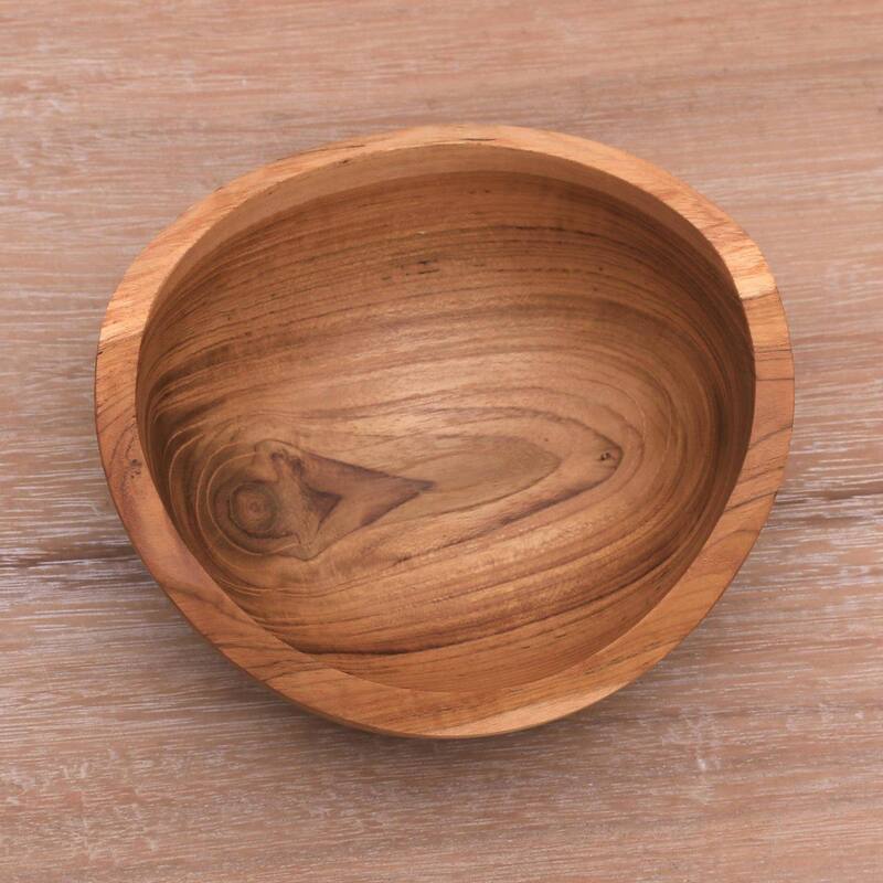 Novica Handmade Brown Shell Teak Wood Snack Bowl
