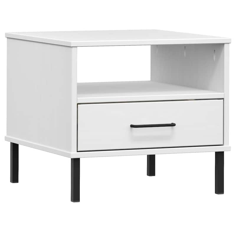 vidaXL Bedside Table Bedroom Nightstand with Metal Legs Solid Wood Pine OSLO - 19.7" x 19.7" x 17.7"