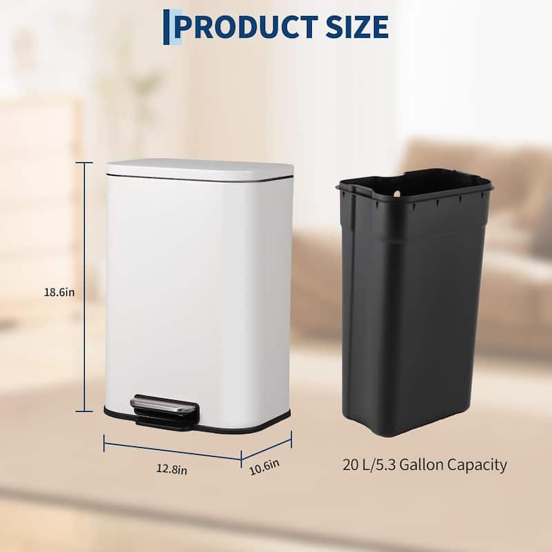 5.3 Gallon Commercial Stainless Steel Trash Can, Fingerprint-Proof with Soft-Close Lid & Foot Pedal for Home Office Restaurant