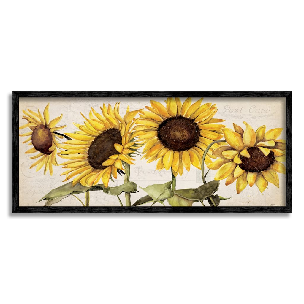 Stupell Summer Sunflower Florals Vintage Postcard Text Pattern Framed Wall Art - Yellow