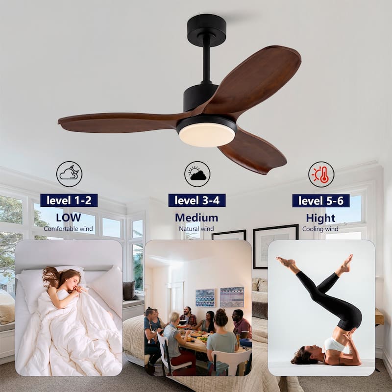42" Wood Ceiling Fan with Lights Remote Control,Quiet DC Motor 3 Blade Ceiling Fans for Patio Living Room, Bedroom