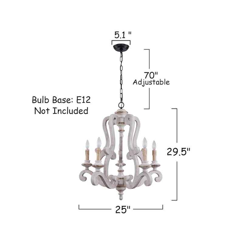Cusp Barn Farmhouse Antique 5-Light Wood Candle Chandelier Empire Shabby Ceiling Light for Dining Room Entryway