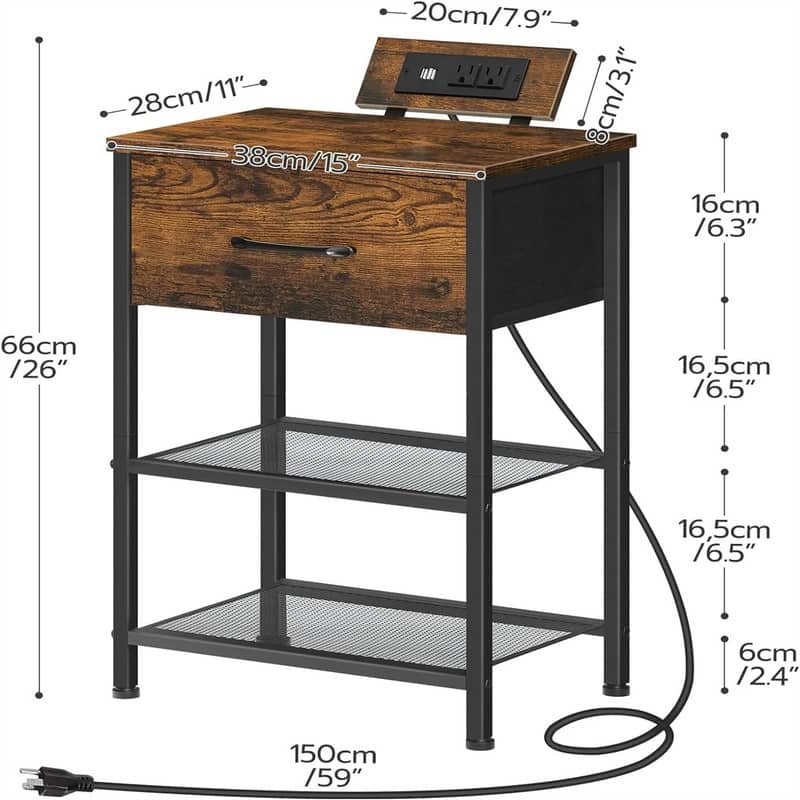 Nightstand with Charging Station End Tables with USB Ports Outlets