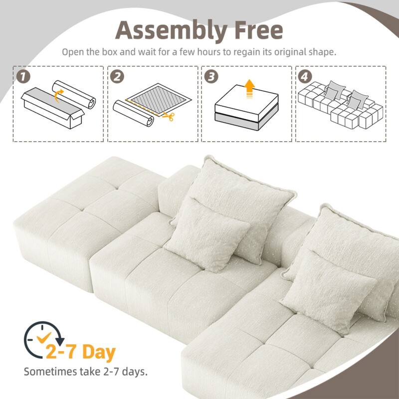 Modern 127.56" Oversized Modular Sectional Sofa with Ottoman Chenille Fabric