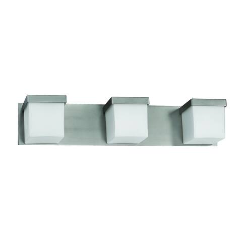Monroe 3-light Satin Nickel Vanity, Frosted White Glass Diffuser