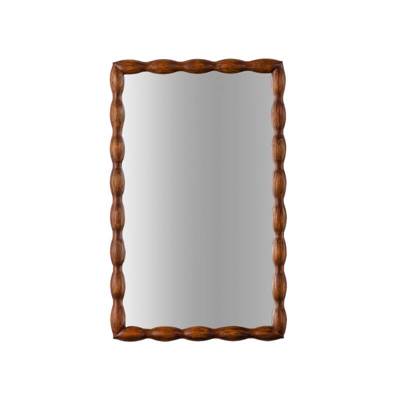 Roomfitters Mid Century Modern Wall Mirror with Solid Wood Frame, High Definition Non-Distortion Accent Mirror, Natural Wood