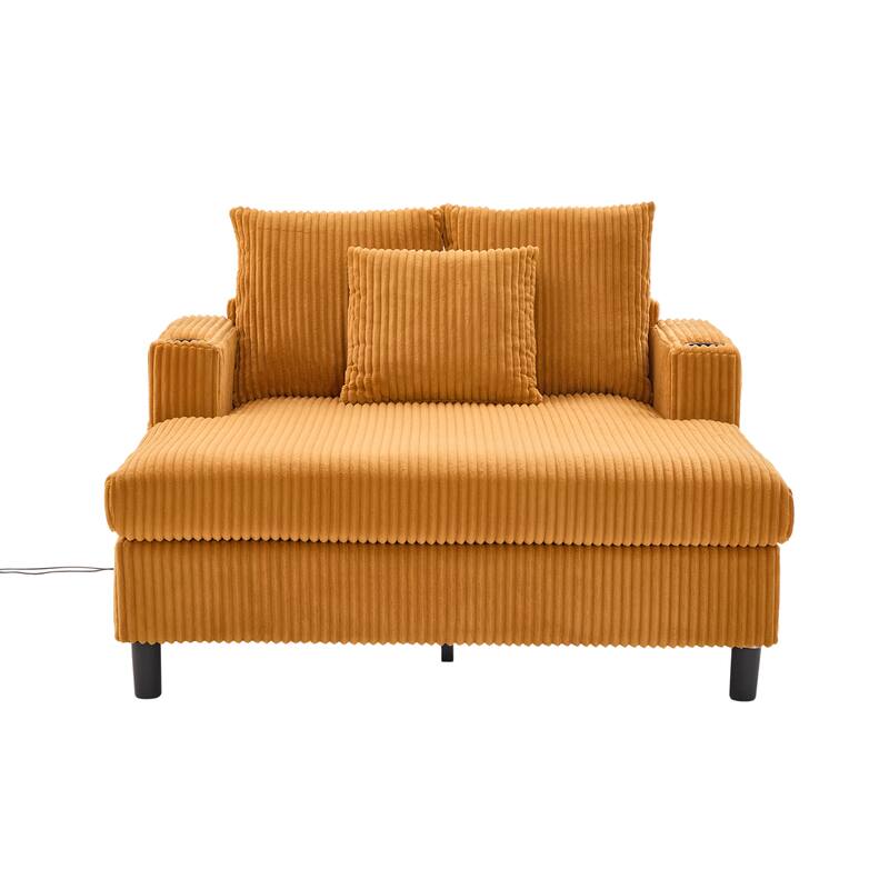 GDFStudio - Corduroy Recliner Sofa with USB Charging, RGB LED Light Strip - Suitable for Living Room and Bedroom
