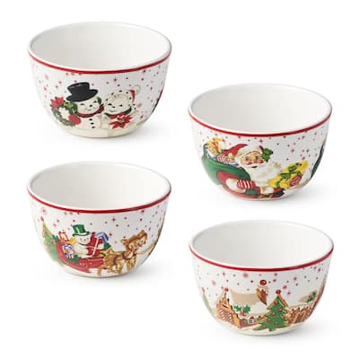 Certifed International Santa's Retro Christmas Set of 4 Ice Cream/Dessert Bowls 5.25" x 3" Assorted Designs
