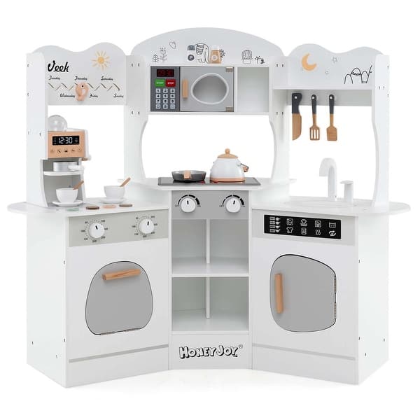 slide 2 of 30, Honeyjoy Corner Kitchen Playset with Coffee Machine Oven Microwave - See Details White