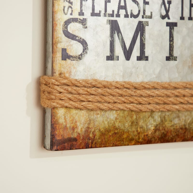 Metal Sign Motivational Wall Decor with Rope Accent - Gray - Roche River Decor