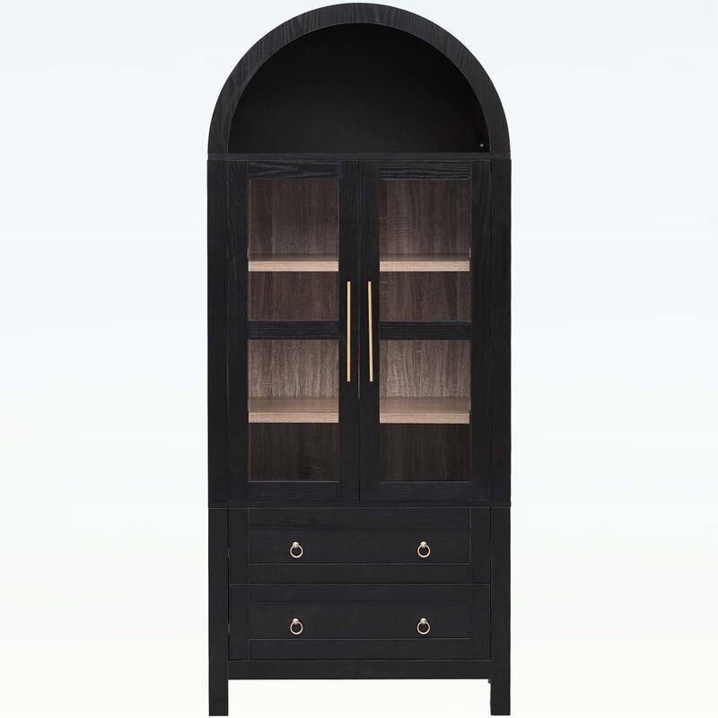 Tall Arched Cabinet with 2 Large Drawers,Modern Farmhouse Design,for Kitchens and Dining Rooms,Living Room