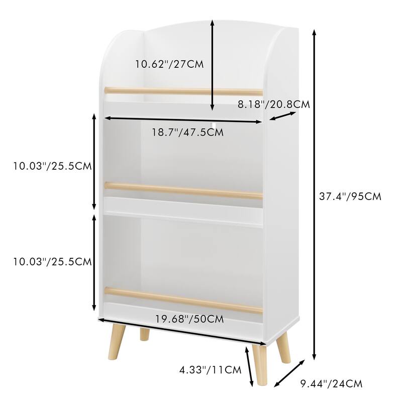Anmytek White Arched Top Kids Bookshelf Nursery and Playroom Storage with Pine Legs