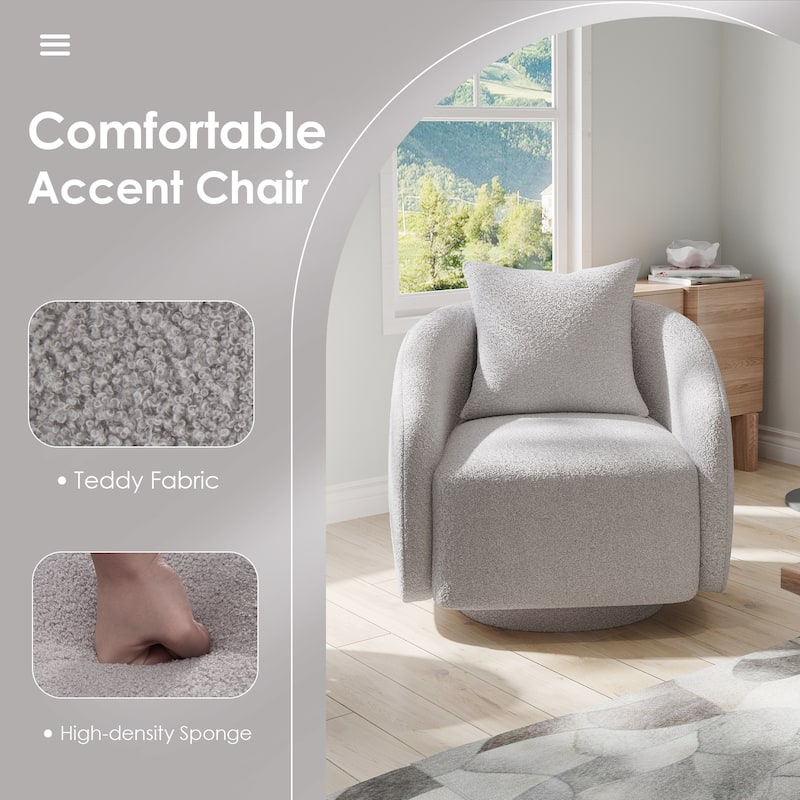 Swivel Accent Chair, Barrel Armchair with Back Pillow & Wood Frame for Living Room, Bedroom, Office