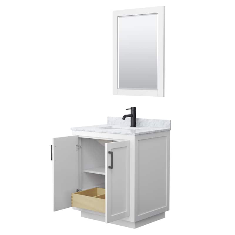 Miranda Single Vanity Set, White Carrara Marble Top, 24-Inch Mirror