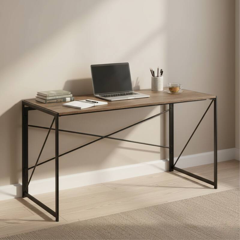 Homylin Folding Writing Desk with Metal Frame, Space-Saving Computer Table, No Assembly Required - 55.1"