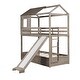 preview thumbnail 14 of 16, House-Shaped Twin Over Twin Bunk Bed with Slide, Storage Drawers, and Full-Length Guardrails