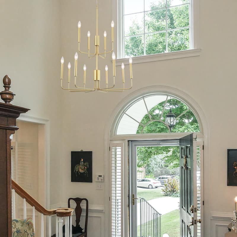 2-Tier Candle Style Chandelier Farmhouse Light Fixture for Living Room Kitchen Island Bedroom Entryway - N/A