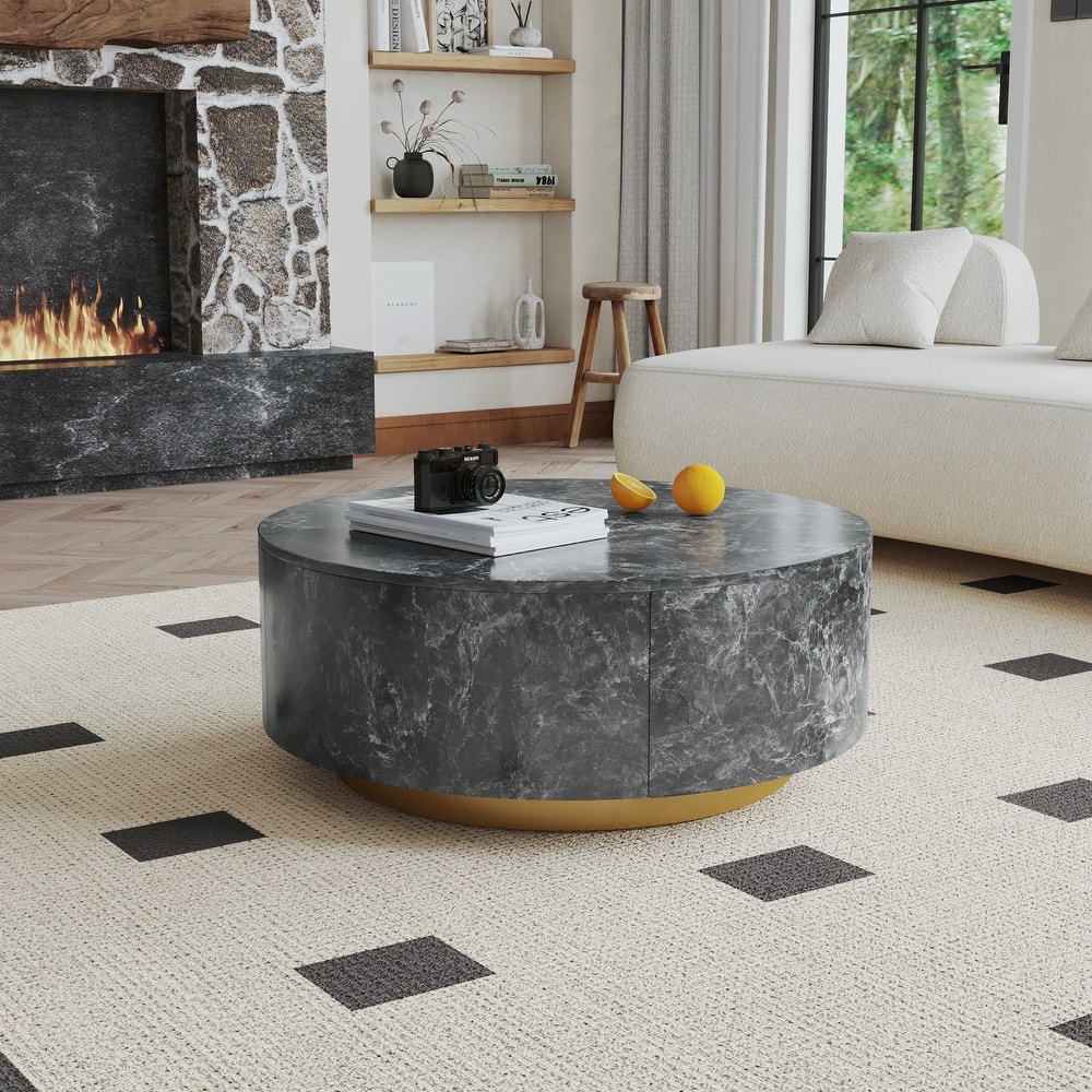 Modern Round Coffee Table with 2 large Drawers