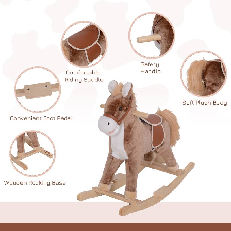 Plush Wooden Kids Rocking Horse with Padded Seat and Handles