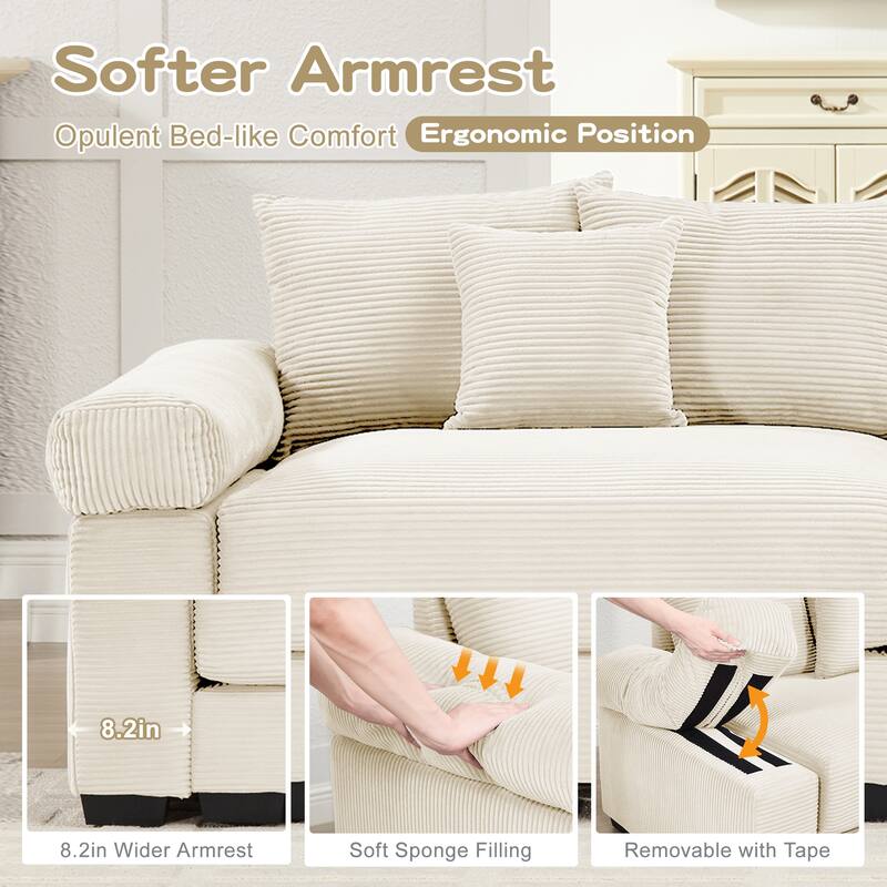 Roomfitters 54.3" Oversized Cloud Modular Sofa & Ottoman, Corduroy Deep Seat Couch with Thick Armrests