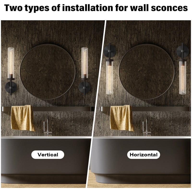 KAYLA Indoor Wall Light, Brass Wall Sconces Lighting Fixture, Bathroom Vanity Wall Sconces, Glass Tube Wall Sconces(2-Sets)