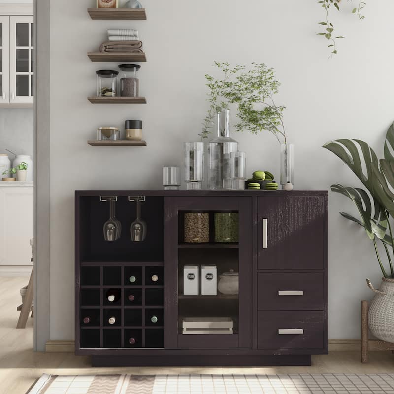 Furniture of America Modern Wooden Dining Buffet with Storage Shelves and Drawers, Kitchen Sideboard Organizer for Dining Room