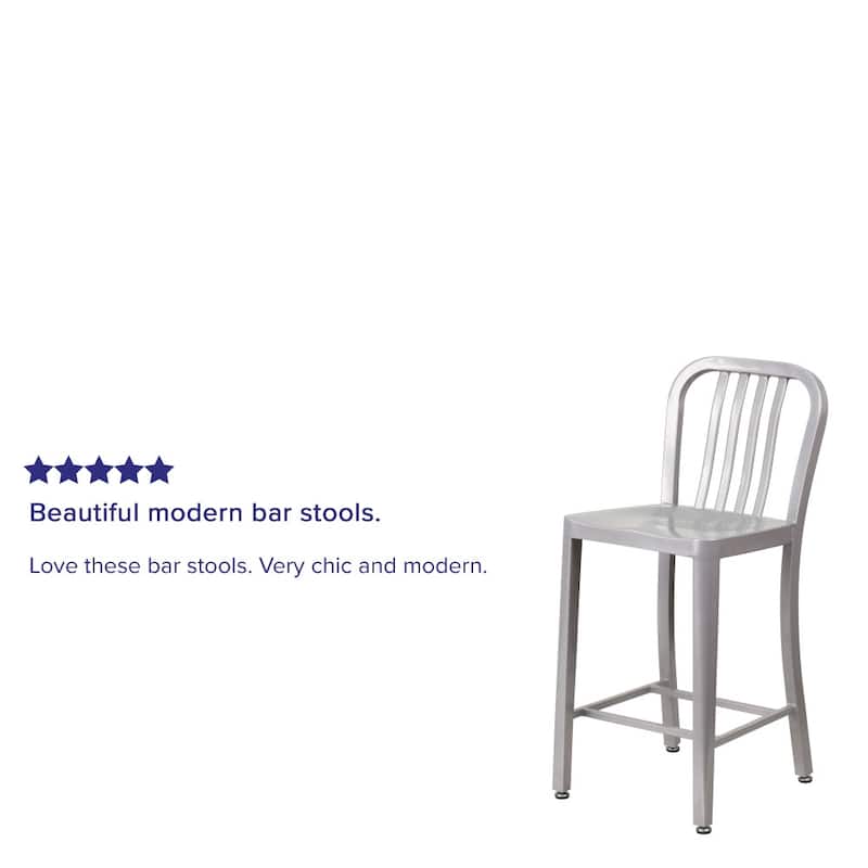 24'' High Metal Indoor-Outdoor Counter Height Stool with Vertical Slat Back