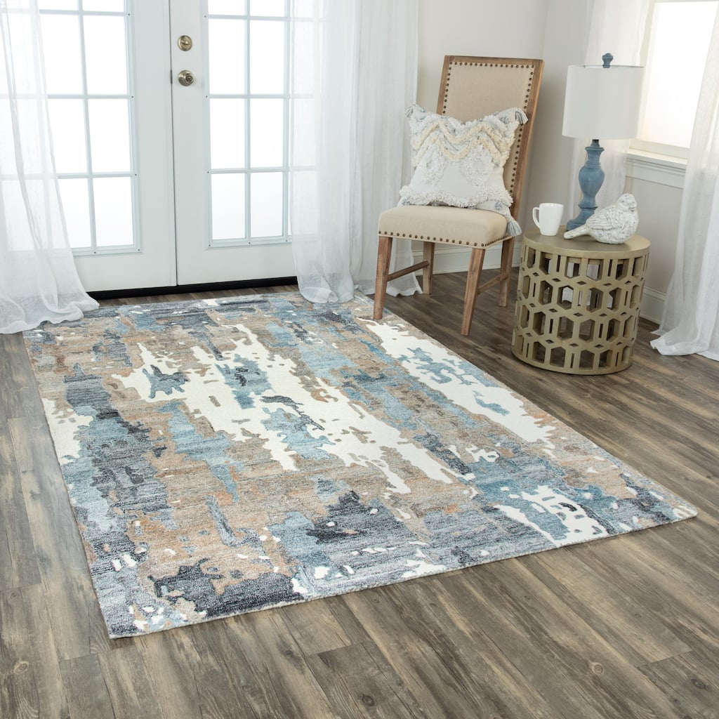 Alora Decor Spirit Beige and Grey Abstract Hand-tufted Wool Blend Rug