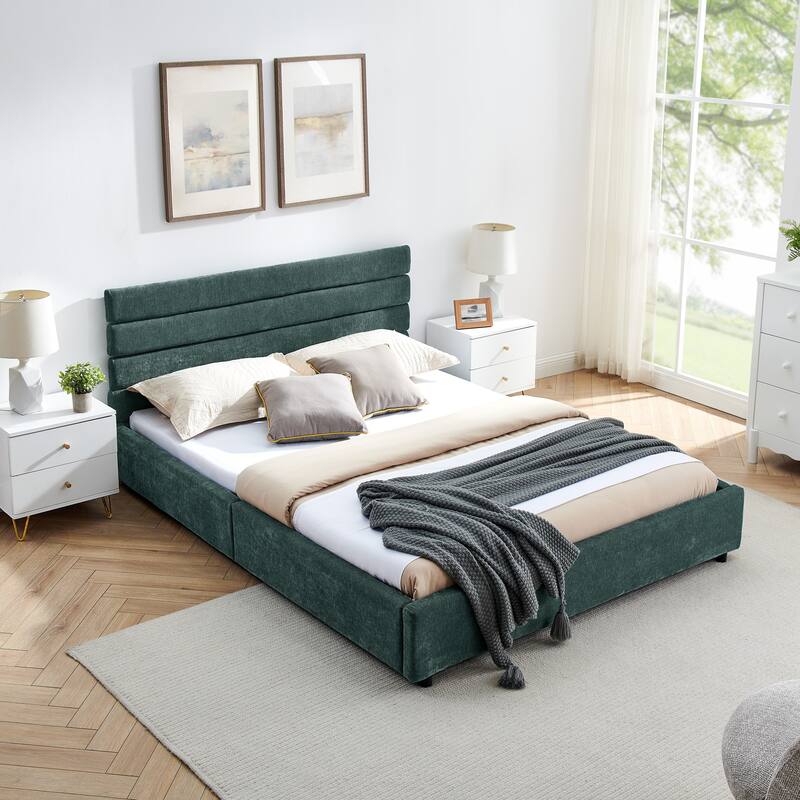 Queen Size Cushioned Bed,Cushioned Bed Frame, Headboard And Solid Bed Frame