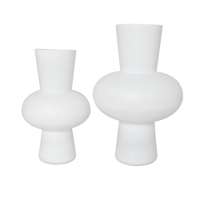 Black or White Glass Trumpet Vase with Wide Rounded Center (Set of 2)