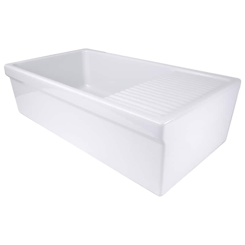 Highpoint Collection Fireclay Farmsink with Built In Drainboard - 36" x 20" x 10"