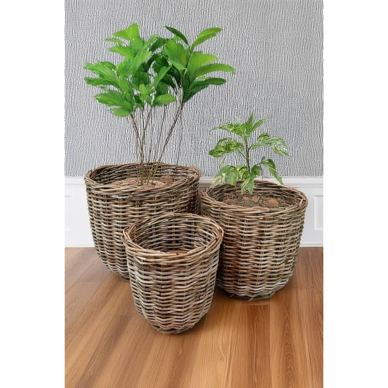 Round Rattan Storage Baskets - 17" - Set of 3
