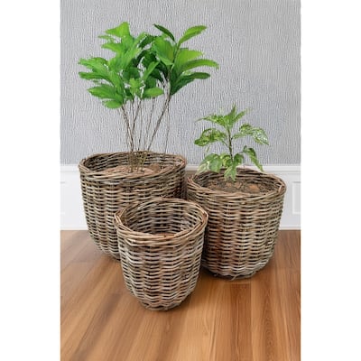 Round Rattan Storage Baskets - 17" - Set of 3