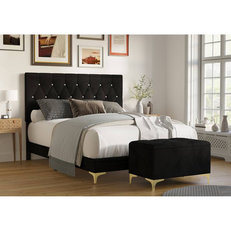 Pierre Upholstered Panel Bed with Storage Bench