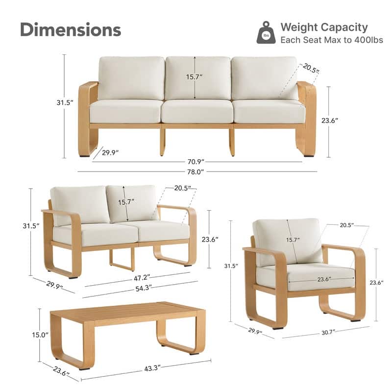 Spruce & Spring Outdoor Patio Furniture Set Aluminum Sofa Accent Chair