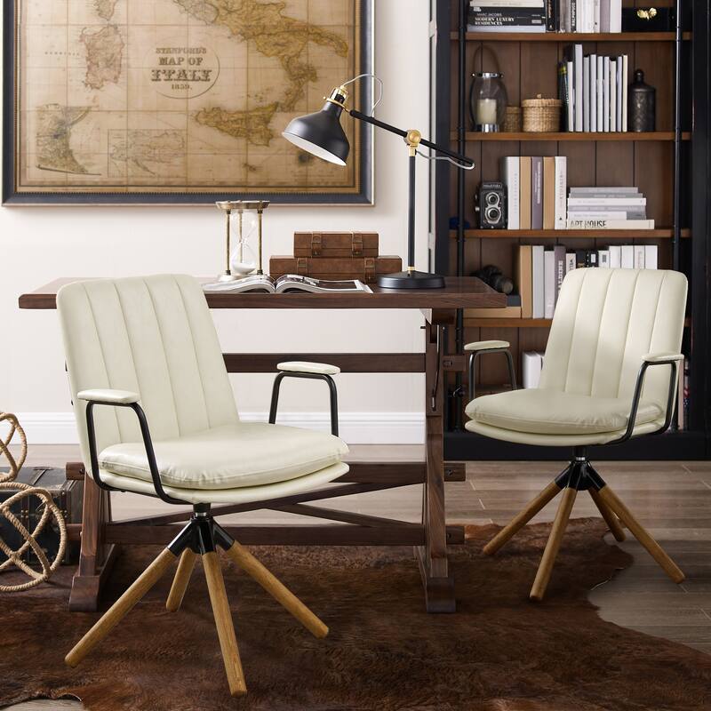 Art Leon Set of 2 Mid-century Swivel Home Office Chair - Off-White