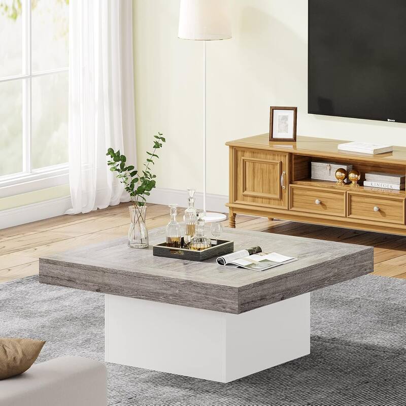 Modern Square LED Coffee Table, Low Center Table with Built-In Light for Living Room
